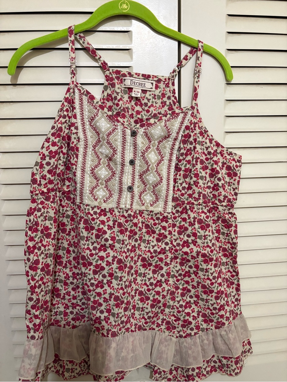 Decree Floral Ruffle Hem Camisole in Pink and Cream